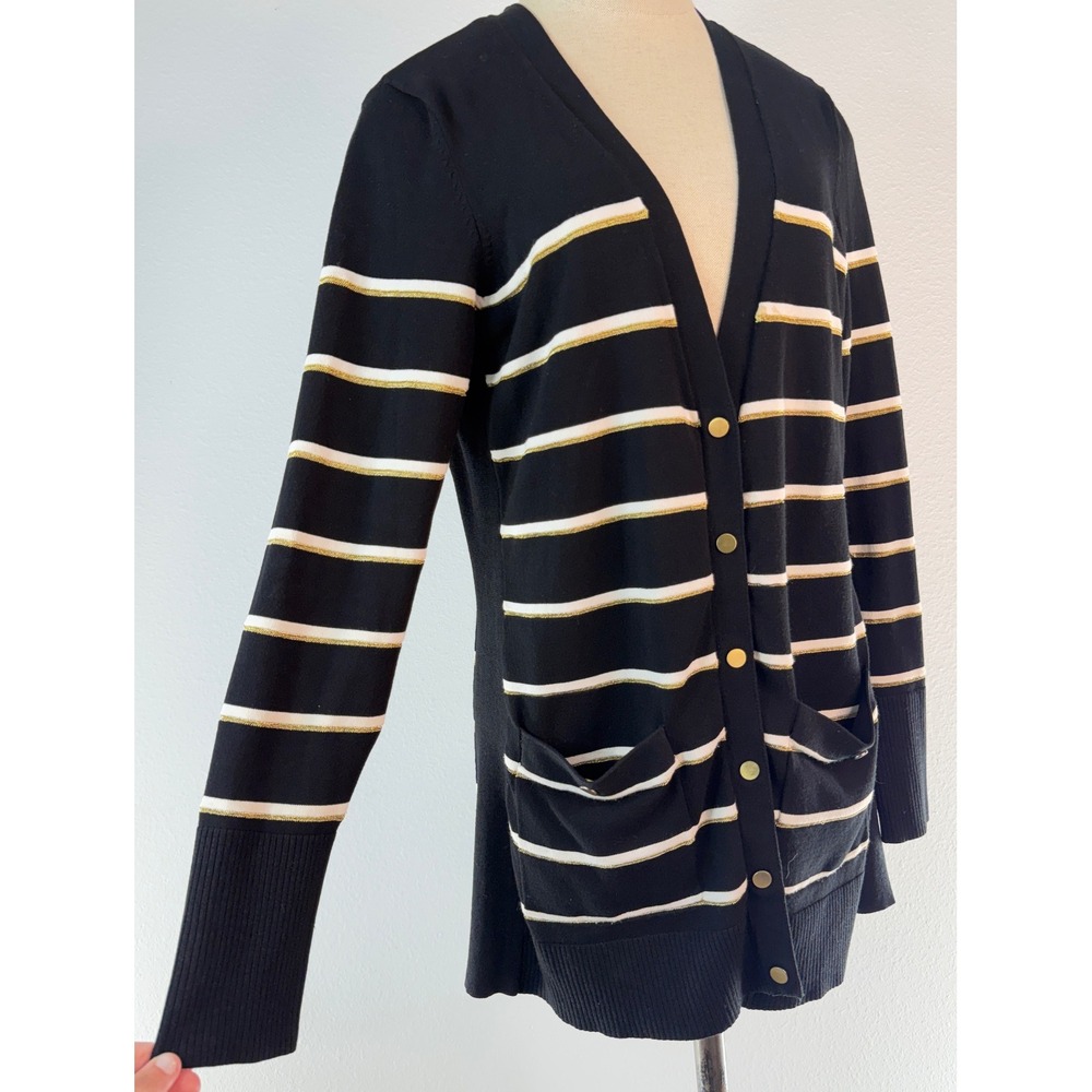 Vintage Y2K Cache Metallic Striped Cardigan Black Gold Knit Grunge Academia